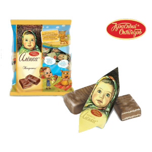 Σοκολατακια "Alenka" με ξηρούς καρπούς και στρώση γκοφρέτας, σε γλάσο σοκολάτας (Конфеты "Аленка" с орехами и вафельной прослойкой, в шоколадной глазури) ~250gr (XYMA)