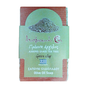 Σαπούνι Ελαιολάδου με Πράσινη Άργιλο & Αιθέριο Έλαιο Tea Tree Λεσβιακή Γη 100g